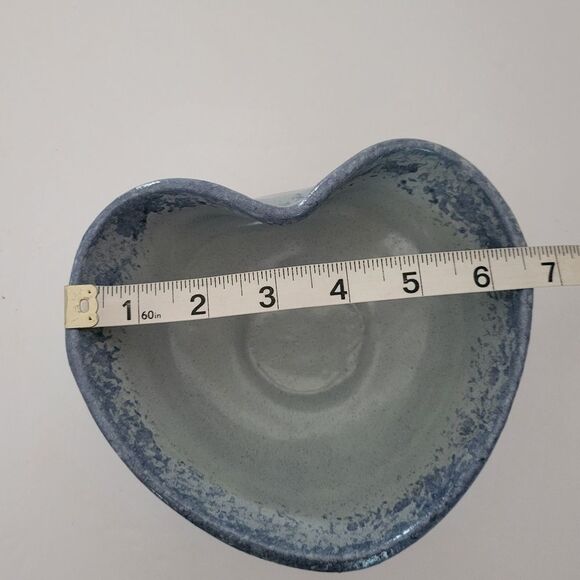 Crowded House Heart Shaped Blue Handthrown Pottery Ceramic Bowl - Picture 8 of 10